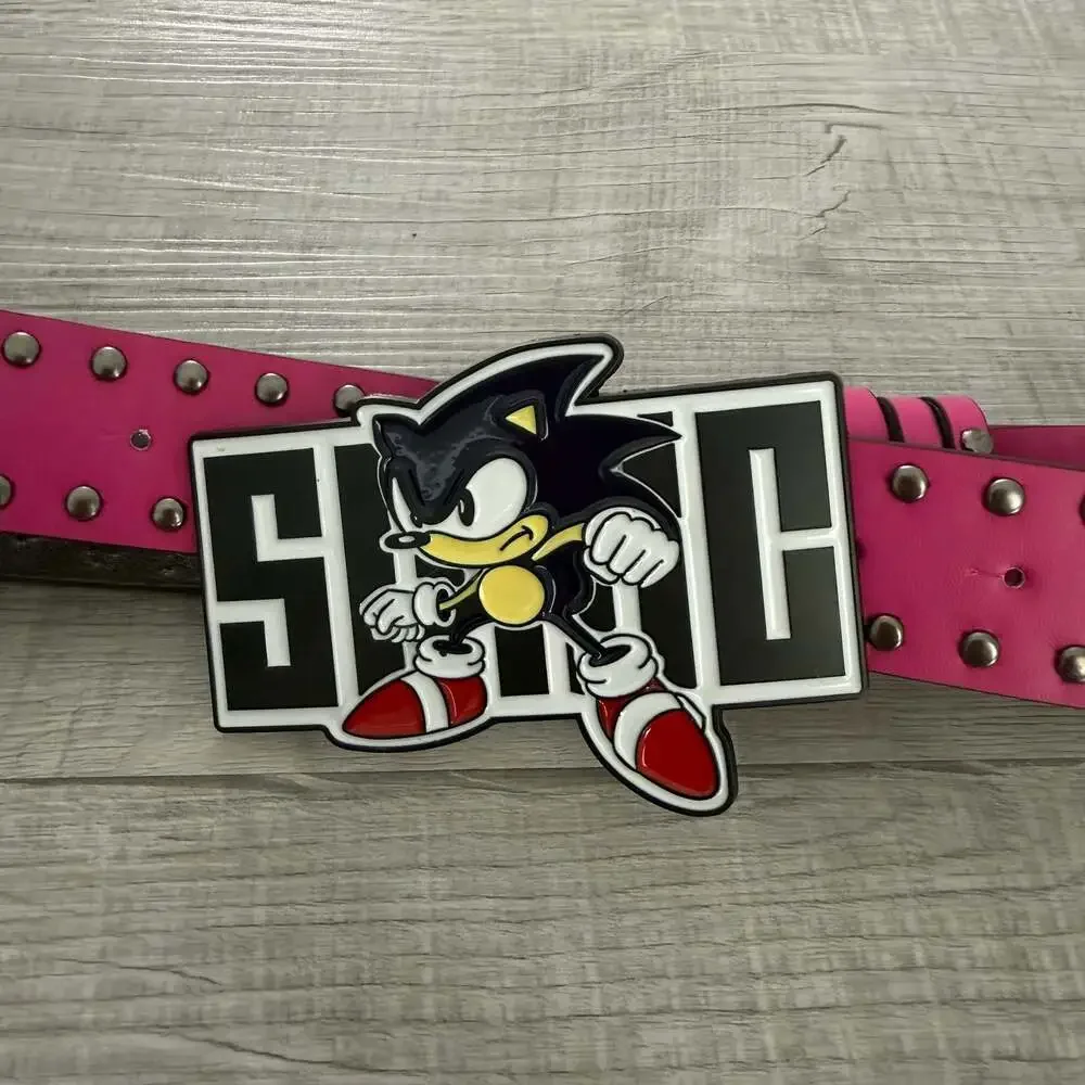 Sonic the Hedgehog Y2K Style Studded Pink PU Leather Belt